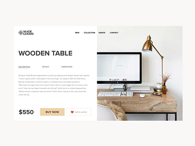 E-Commerce Wooden Furniture clean e commerce ecommerce minimalist product purchase shopping table ui user interface web wood