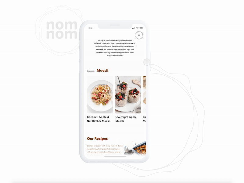 Granola animation gif interaction interface ios iphone x minimal ui web white