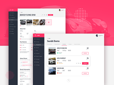 Rydr Admin Panel admin airbnb automobile car dashboard inerface marketplace pink ui ux