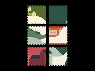 Settled Set buildings design geometric illustration postage stamp stamp vector vector illustration