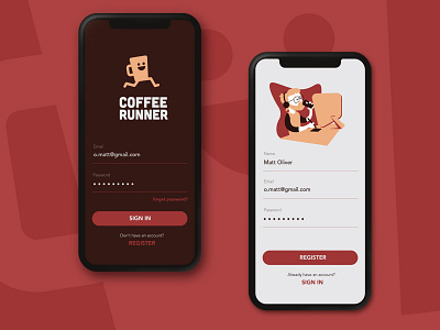 Sign up page for Coffee Runner app branding dailyui001 design illustration logo minimal mobile mobile ui signup typography ui ux vector