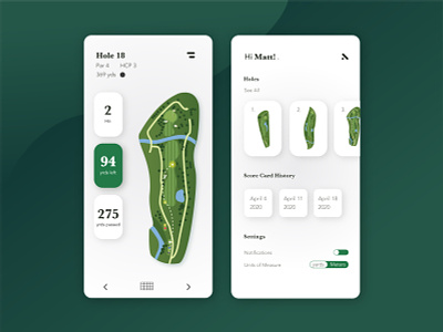 Golf App app app design app designer clean daily ui 007 daily ui challenge flatdesign golf card golfing illustration illustrator mobile mobile ui typography ui design uidesign vector