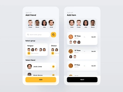 Split Bill App app concept app design application avatar delivery design food app minimal pizza product product design restaurant share split split bill typography uidesign uxdesign