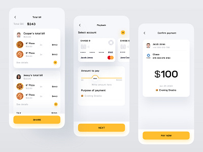 Split Bill App app concept application card card design cards delivery app design app food app landingpage minimal payment pizza product design restaurant share split split bill typography uidesign uxdesign