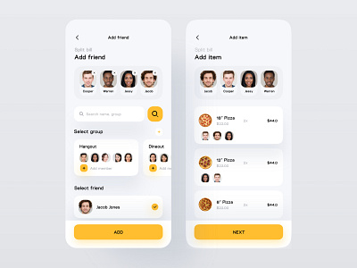 Split Bill App app concept app design application avatar delivery design food app landingpage minimal pizza product product design restaurant share split split bill typography uidesign uxdesign