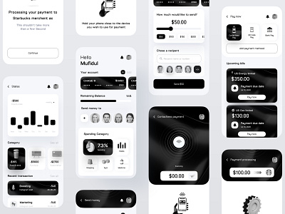 Finance - Black and white 3d analytics app concept app design application bill budget chart contactless dashboad finance app ios14 product design remittence send money statistics transaction typography uidesign uxdesign