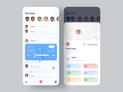 Social media | Familyshare app concept app design chat colorful colorful design communication flight location app map message messenger app minimal app mobile app product track uidesign user experience userinterface uxdesign weather