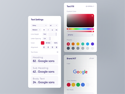 Editor Panel design | Light Version brand kit builder card cards ui color palette colors component dashboad designsystem edit minimal popup product design uidesign uxdesign websitedesign