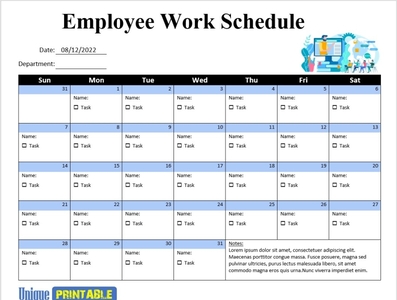 Printable Employee Work Schedule Template by PrintableTemplates on Dribbble