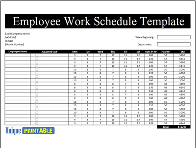 Weekly Employee Work Schedule Template design editable templates free templates graphic design printable templates schedule template template templates work schedule template