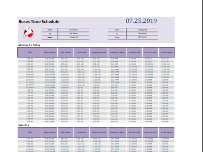 Bus Schedule Template - Bus Timetable