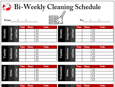 Cleaning Schedule Template Word Free Download