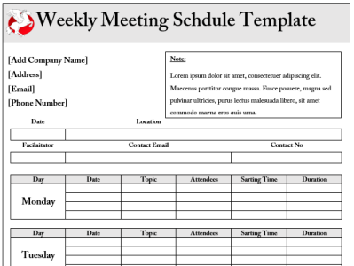 Weekly Meeting Schedule Template Word