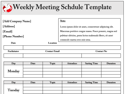 Weekly Meeting Schedule Template Word by PrintableTemplates on Dribbble