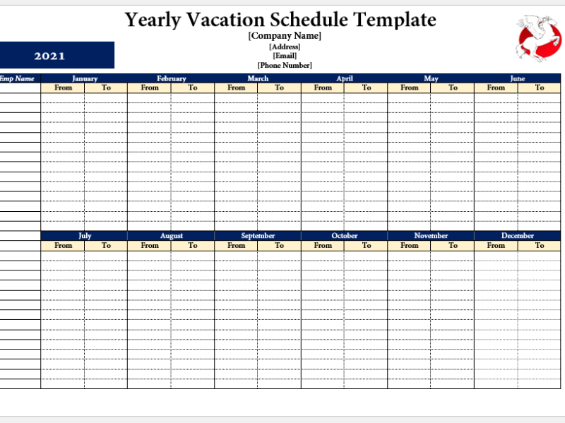 Vacation Schedule Template For Employees By PrintableTemplates On Dribbble