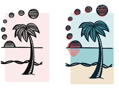 Sunday Sunshine beach bold capture doodle figma hand drawn illustration lines linework ocean palm tree pastel simple sun sunshine tropical vector waves