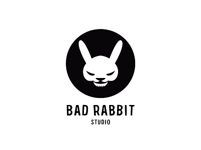 BAD RABBIT studio logo animal bad black branding bunny design geometric identity illustration logo mad mark mascot minimalist pet rabbit simple vector