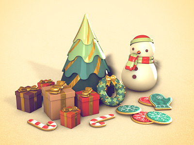 Christmas 3d christmas christmas tree cinema4d cookies giftbox illustration navidad snowman xmas