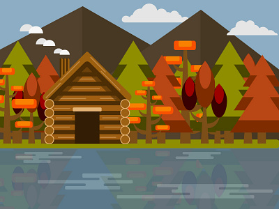 Dreaming of Fall cabin fall illustration lake nature vector