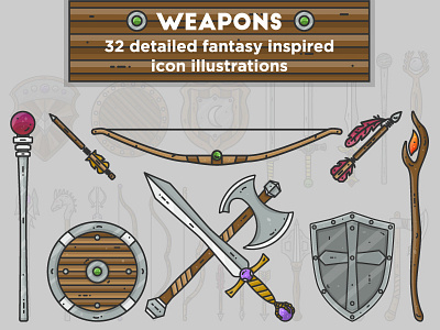 Fantasy Weapon Vector Icons design fantasy gaming graphic design icon design icons illustration popular vector vector illustration weapons