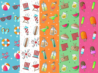 Summer Patterns! branding colorful design graphic design icons illustration illustration patterns pattern design patterns summer vector vector patterns