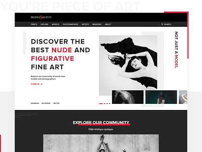Model society photography nude art website redesign art artwork clean design designs effects fashion homepage landing minimalistic model nude photographer photography slider ui website xd