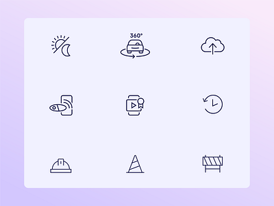 Nexar's icons set 🤩 app brand identity branding car flat graphic design icon icon set illustration minimalistic mobile product design purple vector web design