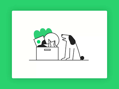 Fiverr mobile animation - Manage orders 2d animal animation app box character design dog empty state fiverr green illustration loop mobile motion product design sniffing stuff ui vector