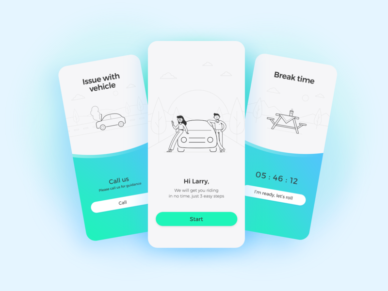 Autofleet's Driver App Illustrations 🚗 accident app blue branding cars design emptystate gradient green illustration lineart minimalism mobile onboarding picnic product design tree ui ux vector