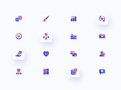 Donsplus Micro Icons set 3d blue branding design donation double color heart icon icon set iconography illustration micro mobile pack pink product design ui ux vector web design