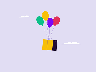 PDQ - Package Delivery - Balloons option 📦🎈 2d animation balloon balloons branding clouds delivery falling flying illustration logistics motion package parcell pdq prettydamnquick purple shipping sky webdesign
