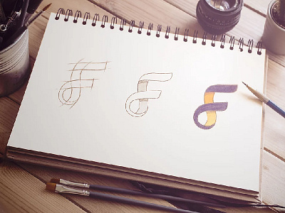 Sketch Fintacita branding f letter logo notebook pencil shape sketch