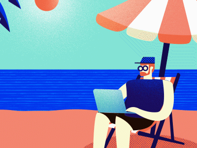 Beach animation beach boy character designer gif glasses laptop motion studionmore sun web