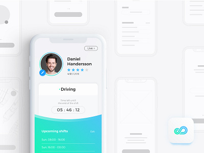 autofleet app driving gradient home interface iphone mobile profile ui ux wireframe