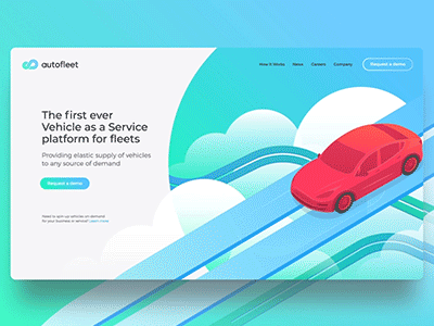 Autofleet Website animatio autofleet branding car gradient home page illustration logo mobility muzli ui web