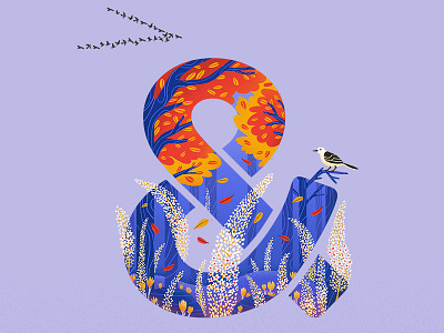 Autum autumn blossom blue design flowers illustation illustrator orange purple season seasons sunset weather