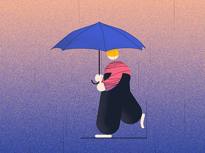 Rainy day animation characer illustration motion rain umbrella walkcycle walking