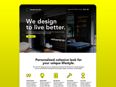 Interior Design Site branding call to action hero identity landing page ui ux yellow