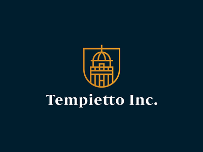 Tempietto Inc. building design icon logo logotype old building shield stroke symbol