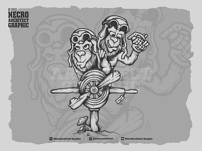 Monkey and Aircraft aircraft art character graphic illustration monkey plane vector