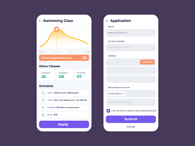 Mobile Design Template for Applying Swimming Class