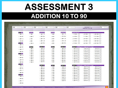 Math Addition Assessment 3 For Elementary and Primary School