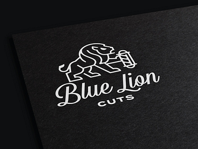 Blue Lion Cuts Logo barber barbershop branding design lion logo