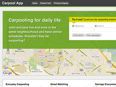 Carpool App Homepage app ui web