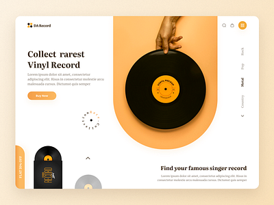 Vinyl Record - Music website concept branding design ecommerce header section hero section landing page minimal music phonograph record product design record record player ui ux vinyl vinyl cover vinyl record web website design yellow