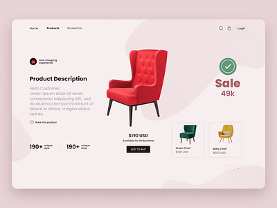 Furniture Web Header branding chair design ecommerce furnish furniture graphic design header section hero section home decor interior online store product sofa table ui ux website