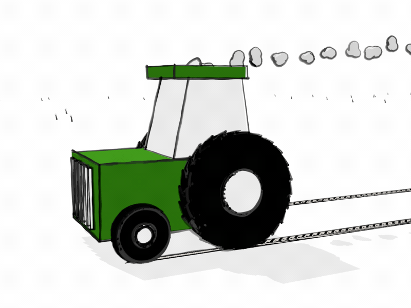 Green Tractor Turntable animation c4d farm illustration sketch and toon x particles