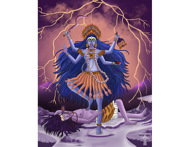 Kali Standing on Shiva - Chitra Sutra Style