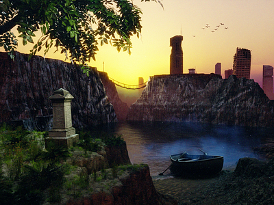 Dawn Over the River Styx 3d blender dawn fantasy grave landscape river styx