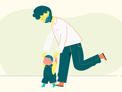 He has started to walk! baby babyboy character dad digital huggies illustration parenthood pheerg vector